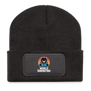 World domination – cat with big plans - Recycled Patch Beanie - dark grey - Front