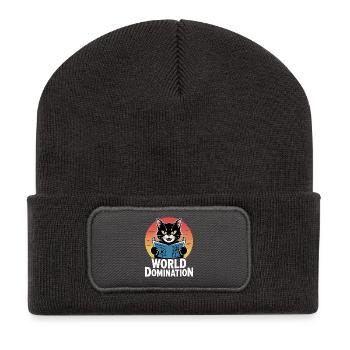 World domination – cat with big plans - Recycled Patch Beanie - dark grey - Front