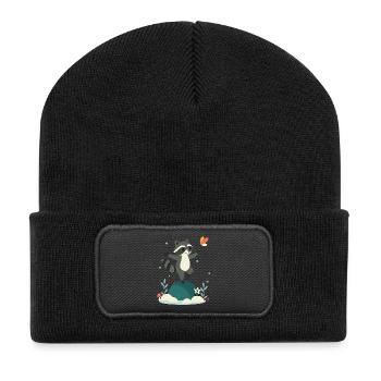 raton laveur dansant ludique avec papillon - Beanie recyclé à patch - noir - Devant