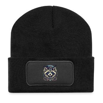 Maritimer Waschbär im SeemannslooK - Recycelte Patch Beanie - Schwarz - Vorne