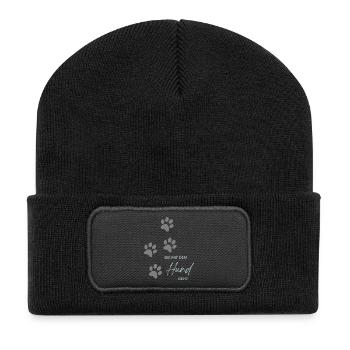 Die mit dem Hund geht - Recycelte Patch Beanie - Schwarz - Vorne