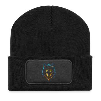 Neon Flammenwolf mit mystischem Diamanten - Recycelte Patch Beanie - Schwarz - Vorne