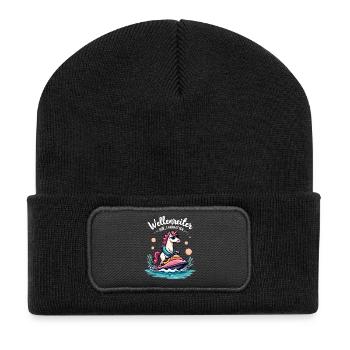 Cavalier de vague licorne rose - Beanie recyclé à patch - noir - Devant