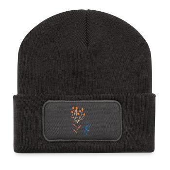 Neonblüten und blaue Quallen - Recycelte Patch Beanie - Dunkelgrau - Vorne