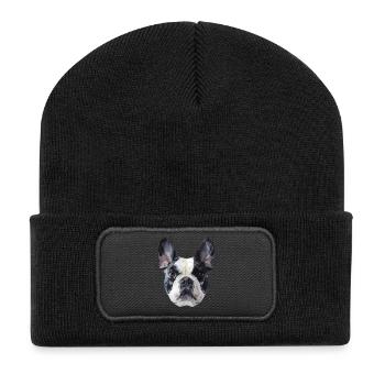 French Bulldog Low Poly Design - Recycled Patch Beanie - black - Front