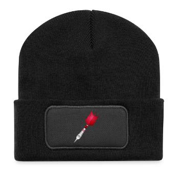 Roter Dartpfeil als sportliches Motiv - Recycelte Patch Beanie - Schwarz - Vorne