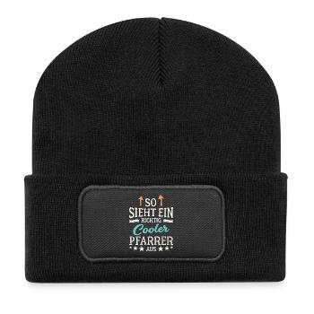 So sieht ein richtig cooler Pfarrer aus Pastor - Recycelte Patch Beanie - Schwarz - Vorne
