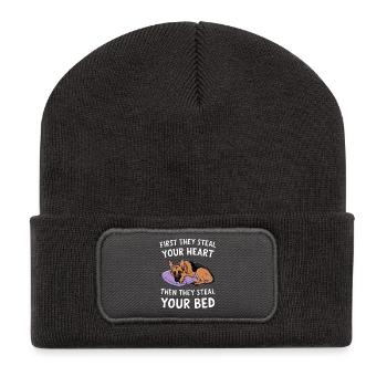 German Shepherd Steals Heart and Bed - Recycled Patch Beanie - dark grey - Front
