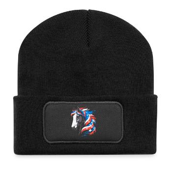Cheval patriotique à la crinière étoilée - Beanie recyclé à patch - noir - Devant