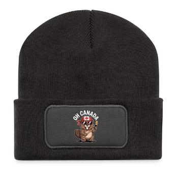 Humorvoller Biber mit kanadischem Flair - Recycelte Patch Beanie - Dunkelgrau - Vorne
