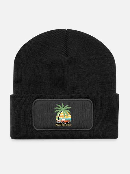 Ciel tropical et voiture vintage - Beanie recyclé à patch - noir