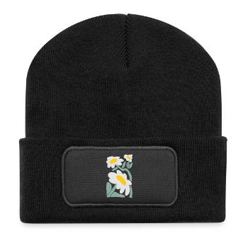 Verspielte Gänseblümchen Illustration - Recycelte Patch Beanie - Schwarz - Vorne
