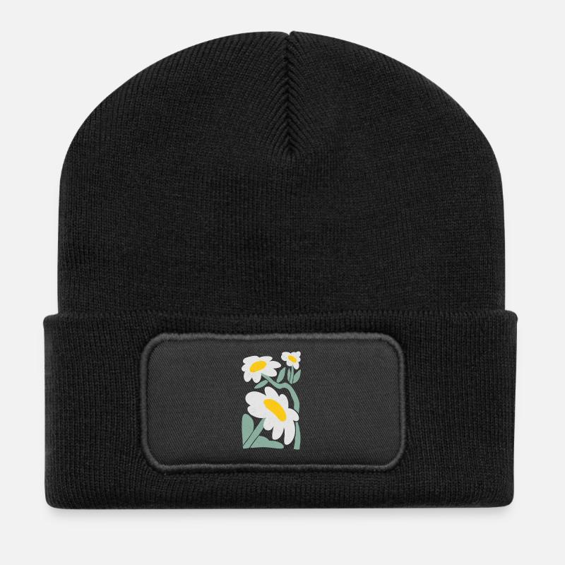 Playful Daisy Illustration - Recycled Patch Beanie - black