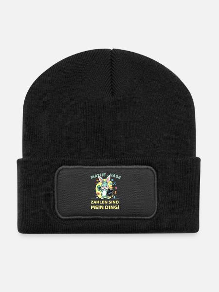 Mathe-Hase mit Taschenrechner und Tafel - Recycelte Patch Beanie - Schwarz