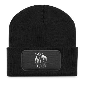 Strong Rhino – Wildlife Illustration - Recycled Patch Beanie - black - Front