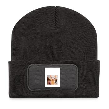 Portrait de chat ludique avec détail de reniflement - Beanie recyclé à patch - charbon - Devant