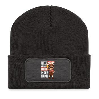 Lustiges Bier T-Shirt, Bayrisch, Tracht, Lederhose - Recycelte Patch Beanie - Dunkelgrau - Vorne
