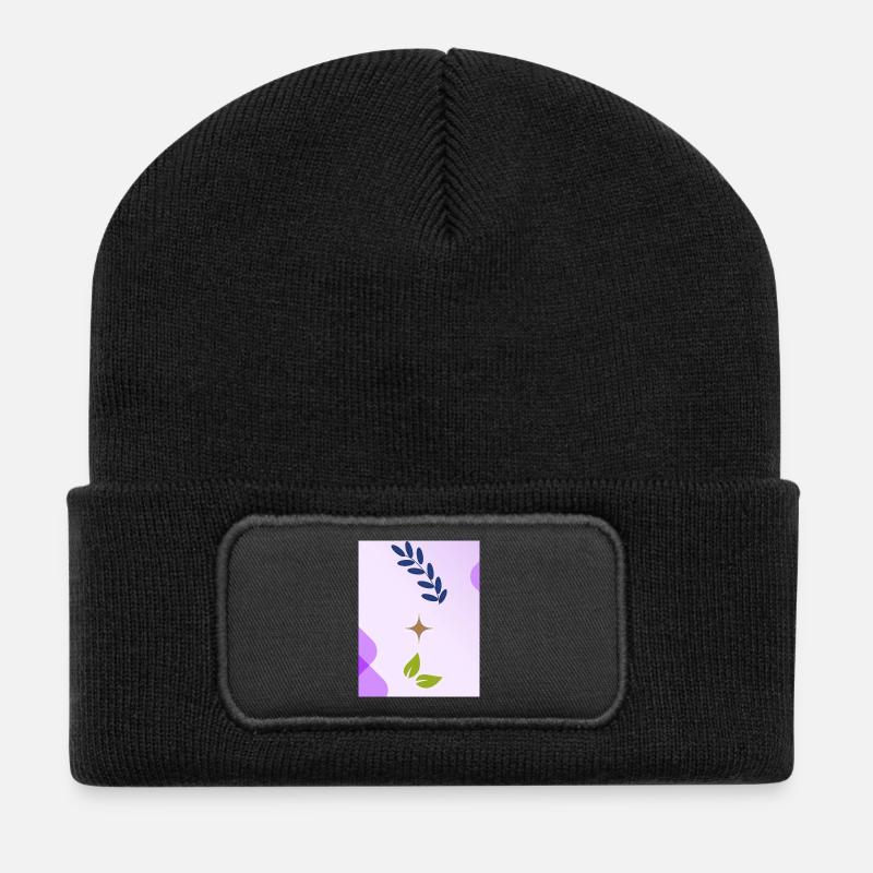 Minimalistisches, von der Natur inspiriertes Blattdesign - Recycelte Patch Beanie - Schwarz
