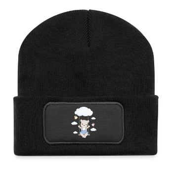 petit ours mignon sur une balançoire - Beanie recyclé à patch - noir - Devant