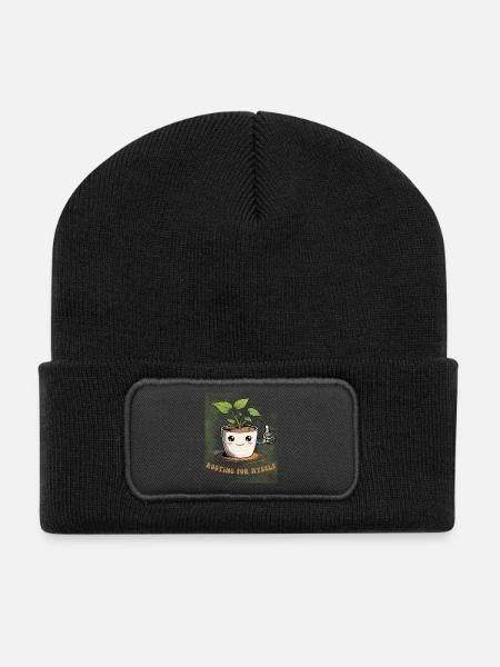 Cute flower pot with charm - Recycled Patch Beanie - black
