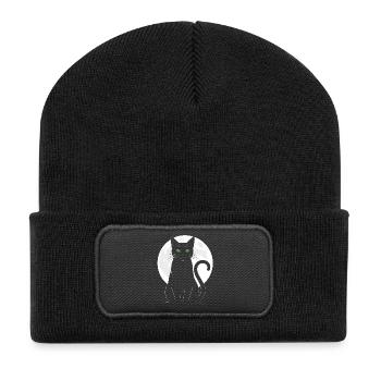 Black Cat Full Moon Mystic pour les fans de chats - Beanie recyclé à patch - noir - Devant