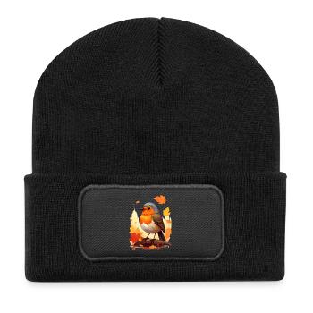 Robin in autumn - Recycled Patch Beanie - black - Front