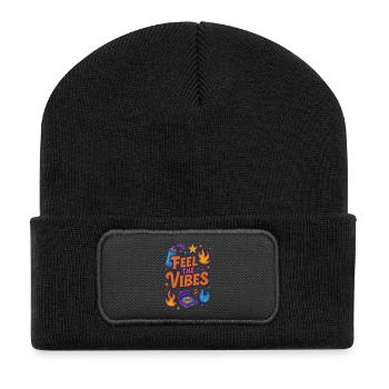 Vibe-Fest Design mit Feuer und Musik 90'er Jahre  - Recycelte Patch Beanie - Schwarz - Vorne