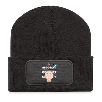 Gegossen, geatmet, geschafft - Motivationsspruch  - Recycelte Patch Beanie - Dunkelgrau - Vorne