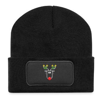 Der etwas andere Weihnachtselch - mega lustig - Recycelte Patch Beanie - Schwarz - Vorne