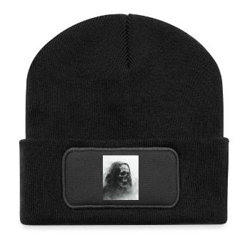 Dunkler Totenschädel im Nebel - Recycelte Patch Beanie - Schwarz - Vorne