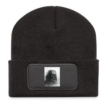 Dunkler Totenschädel im Nebel - Recycelte Patch Beanie - Dunkelgrau - Vorne
