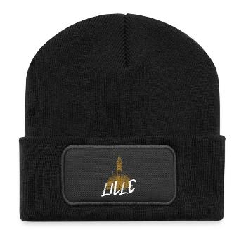 Besichtigung der Altstadt von Lille mit Kalligraphie - Recycelte Patch Beanie - Schwarz - Vorne