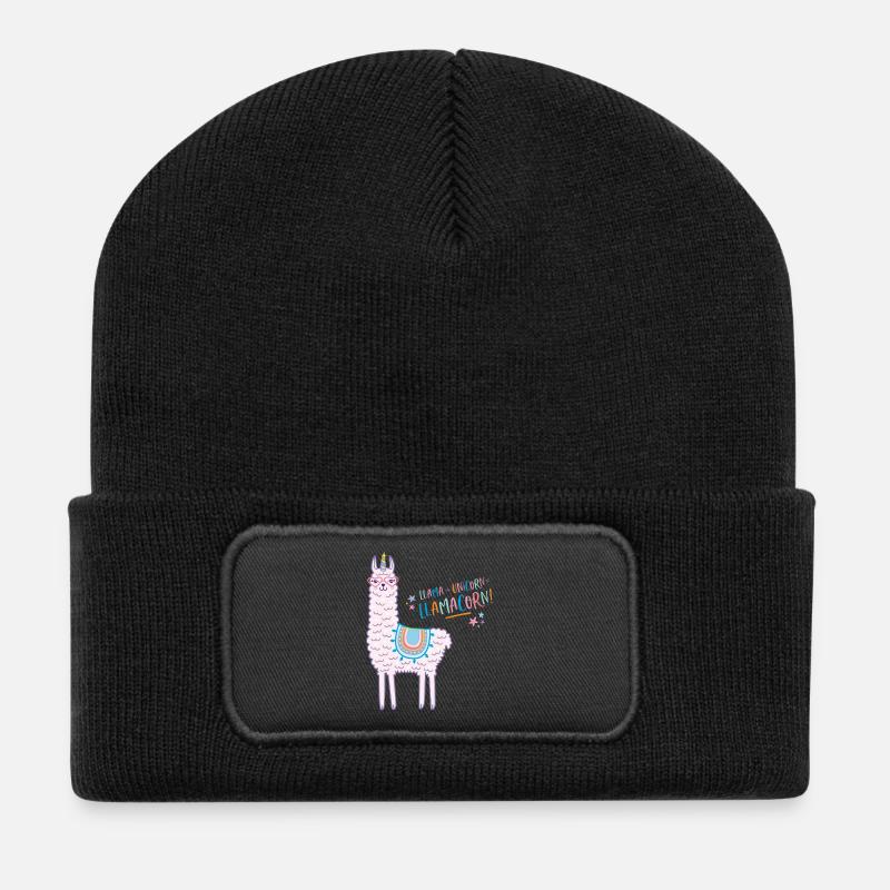 Llamacorn rosa Lama Einhorn  - Recycelte Patch Beanie - Schwarz