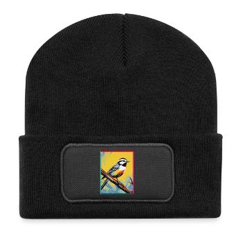 Colorful bird illustration on branch pop art style - Recycled Patch Beanie - black - Front