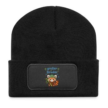 Abenteuerlicher Waschbär mit Ranger-Mütze - Recycelte Patch Beanie - Schwarz - Vorne
