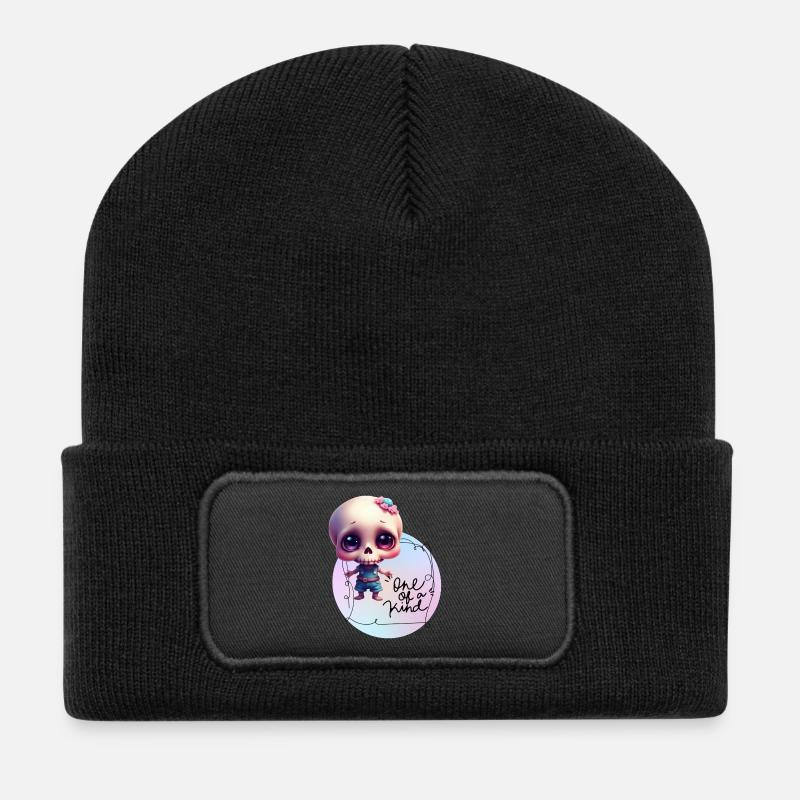 Skelettchen "Einzigartig"  - Recycelte Patch Beanie - Schwarz
