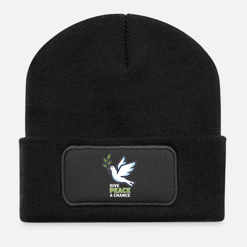 Friedenstaube Give Peace a Chance  - Antikrieg  - Recycelte Patch Beanie - Schwarz