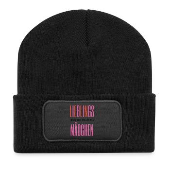 Lieblingsmädchen – Romantisches Typografie - Recycelte Patch Beanie - Schwarz - Vorne