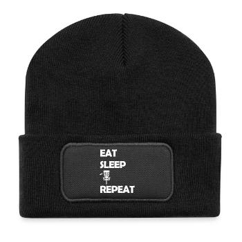 Eat Sleep Disc Golf Repeat Discgolf Trendsport - Recycelte Patch Beanie - Schwarz - Vorne