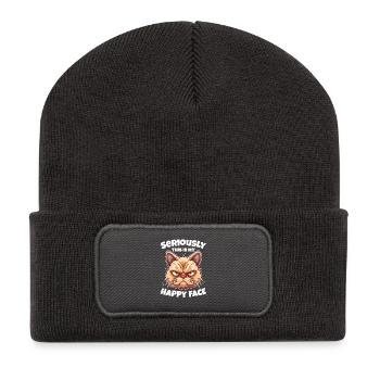 Sérieusement, c’est mon chat au visage heureux - Beanie recyclé à patch - charbon - Devant