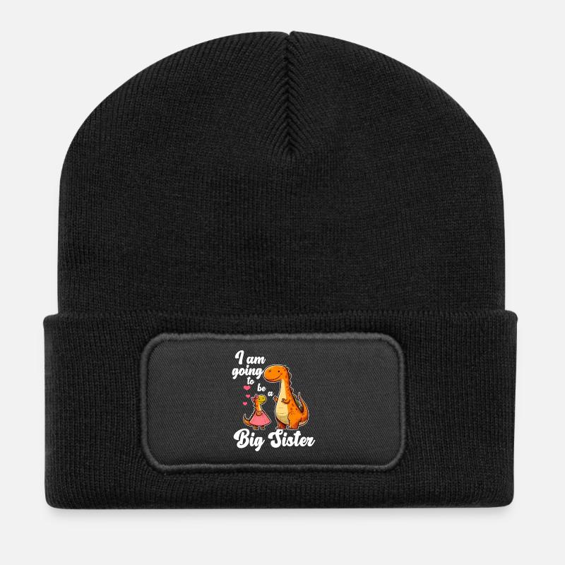 Werde eine große Schwester Dino - Recycelte Patch Beanie - Schwarz