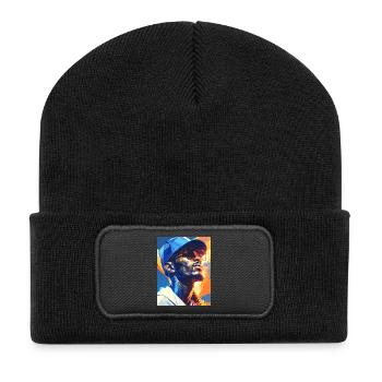 Geometrisches Neon-Porträt Baseballspieler - Recycelte Patch Beanie - Schwarz - Vorne