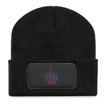Neon Paris Nächte Skyline Silhouette  - Recycelte Patch Beanie - Schwarz - Vorne