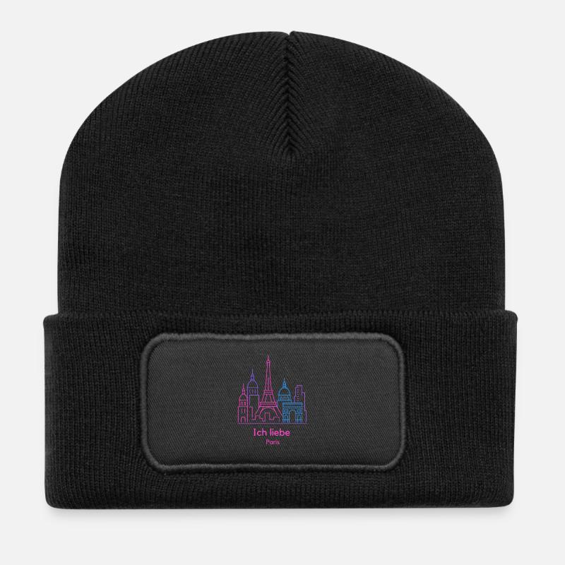 Ich liebe Paris Neon Skyline Silhouette vibes  - Recycelte Patch Beanie - Schwarz