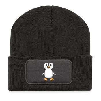 Süßer Cartoon-Pinguin Illustration - Recycelte Patch Beanie - Dunkelgrau - Vorne