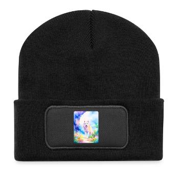 White wolf surrounded by flowers - Recycled Patch Beanie - black - Front