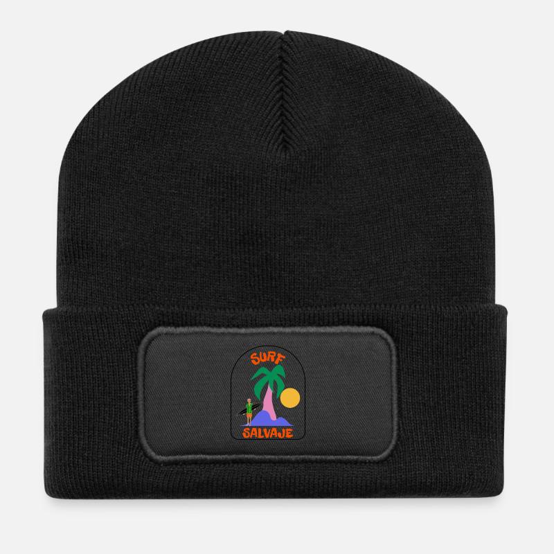 Surf Salvaje Palm Sonnenuntergang - Recycelte Patch Beanie - Schwarz