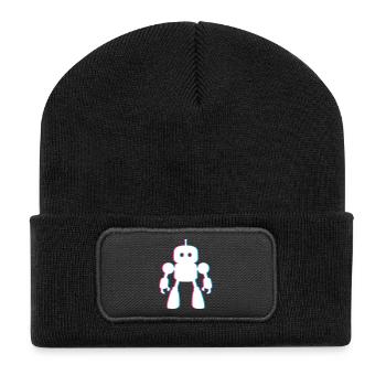 Roboter 3D-Effekt – Zukunft trifft KI Design - Recycelte Patch Beanie - Schwarz - Vorne