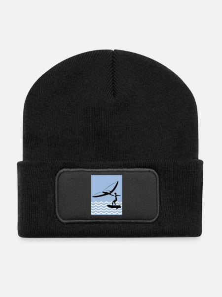 Wingfoil silhouette by the sea - Recycled Patch Beanie - black