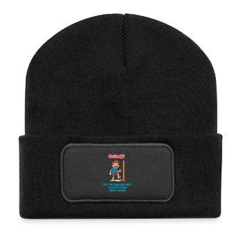 Pechvogel Ärger am Türrahmen Cartoon - Recycelte Patch Beanie - Schwarz - Vorne